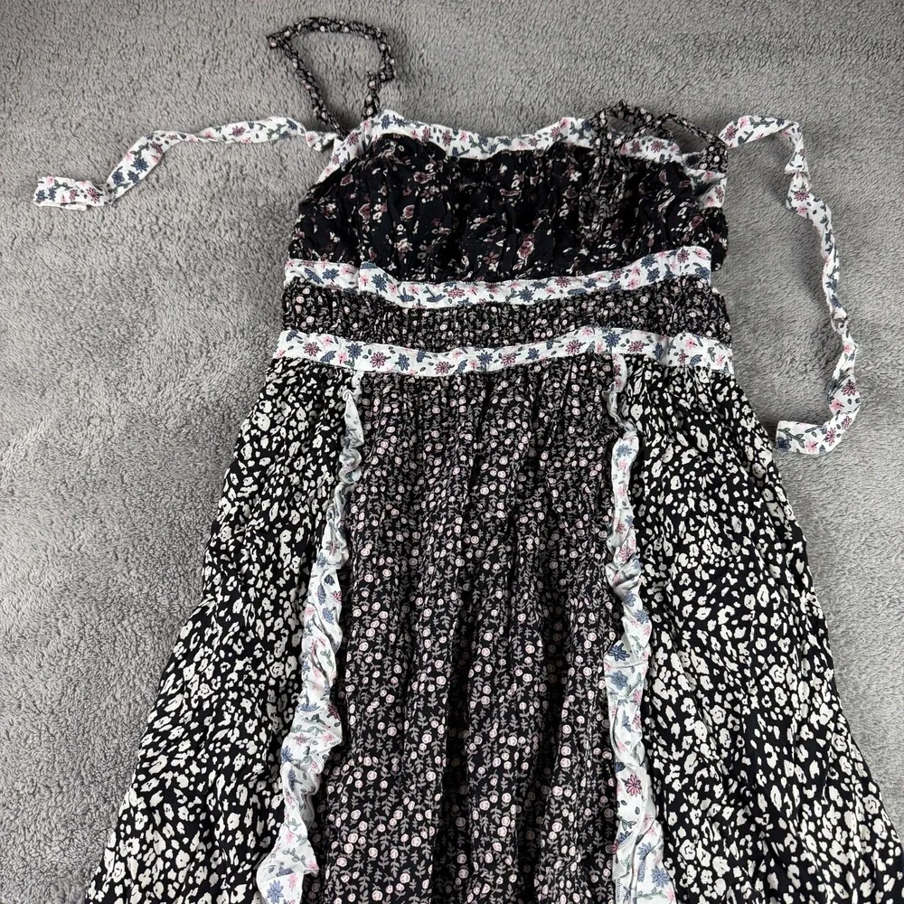 FREE PEOPLE Yesica Floral Ruffle-Trim Maxi Dress Womens Size 8 Black Combo
